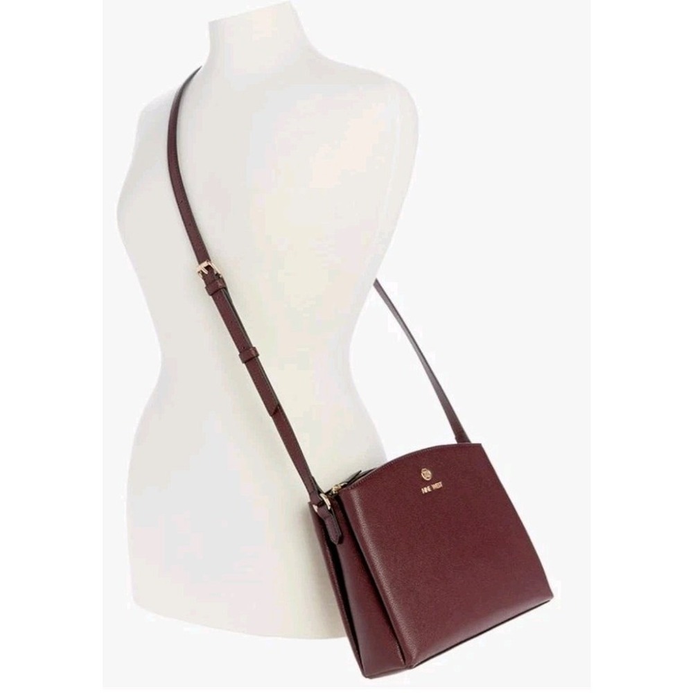 Nine West Duval Handbag Burgundy Pebbled Crossbody Satchel Gold Hardware NWOT